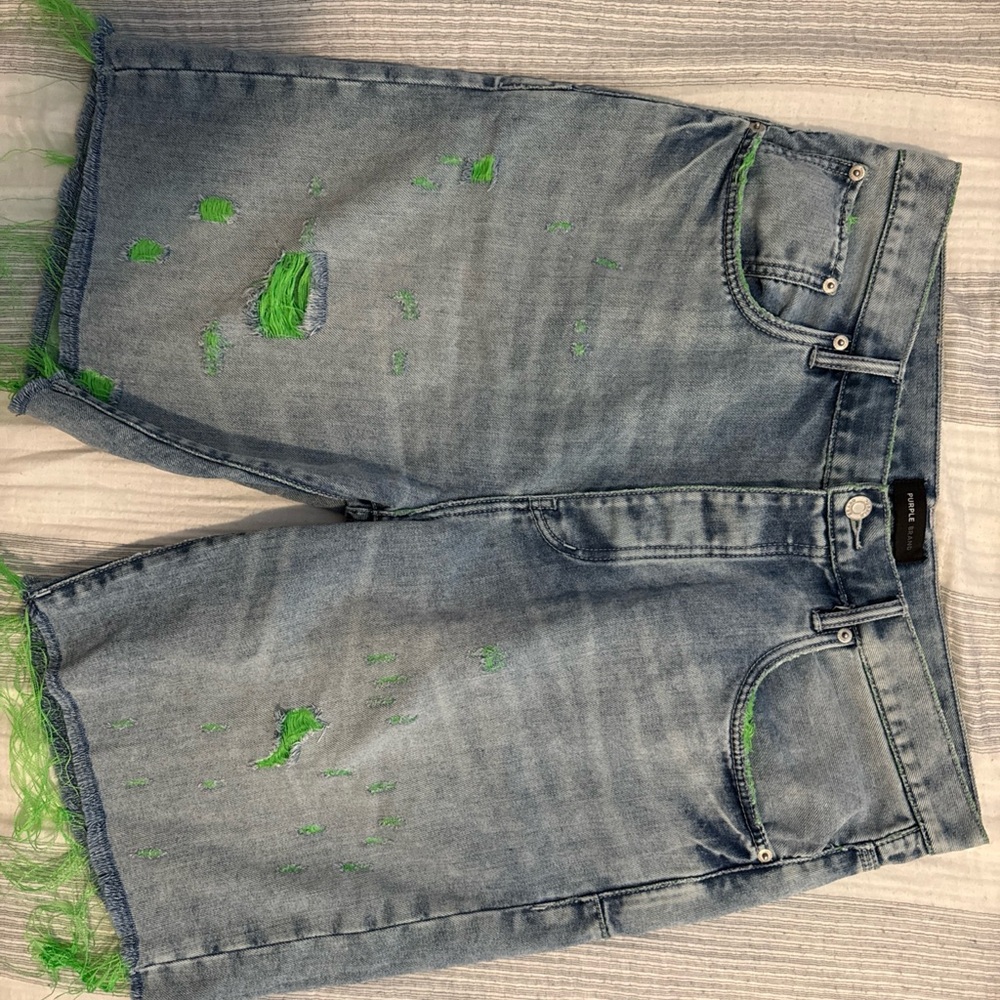 Purple Brand Denim Shorts with Vibrant Green Details